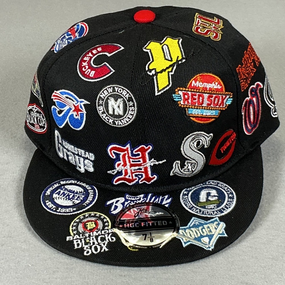 Negro League Collage Black Fitted Hat 7 1/8 Headgear Classics NWT